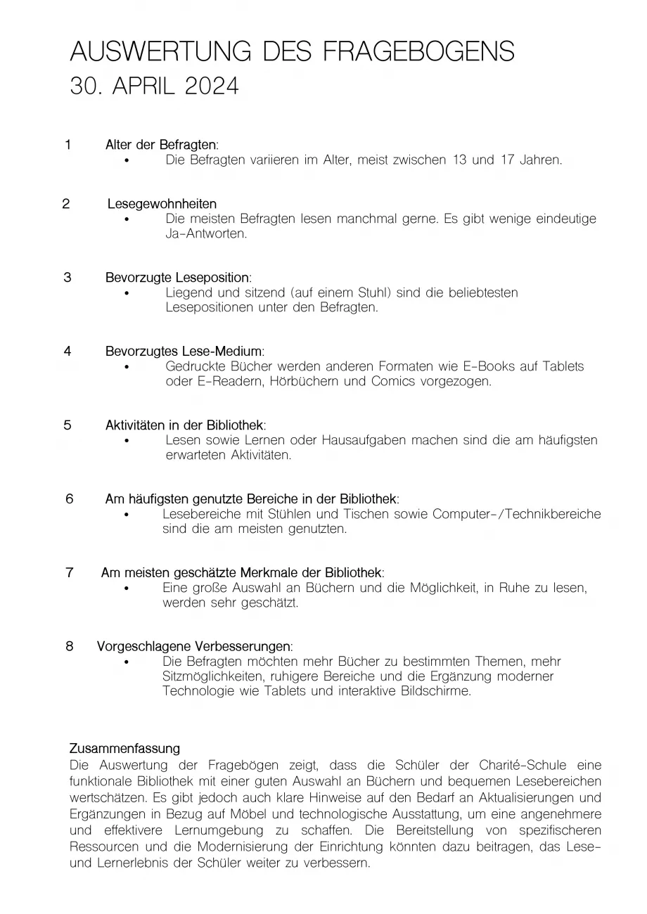 Auswertung Fragebogen